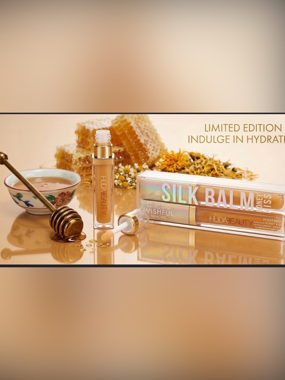 HUDA BEAUTY Silk Balm Lip Gloss in Honey Kiss (Golden Amber)